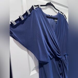 DARK NAVY Alex Evenings Long Knot Dress with Embellished Sleeves